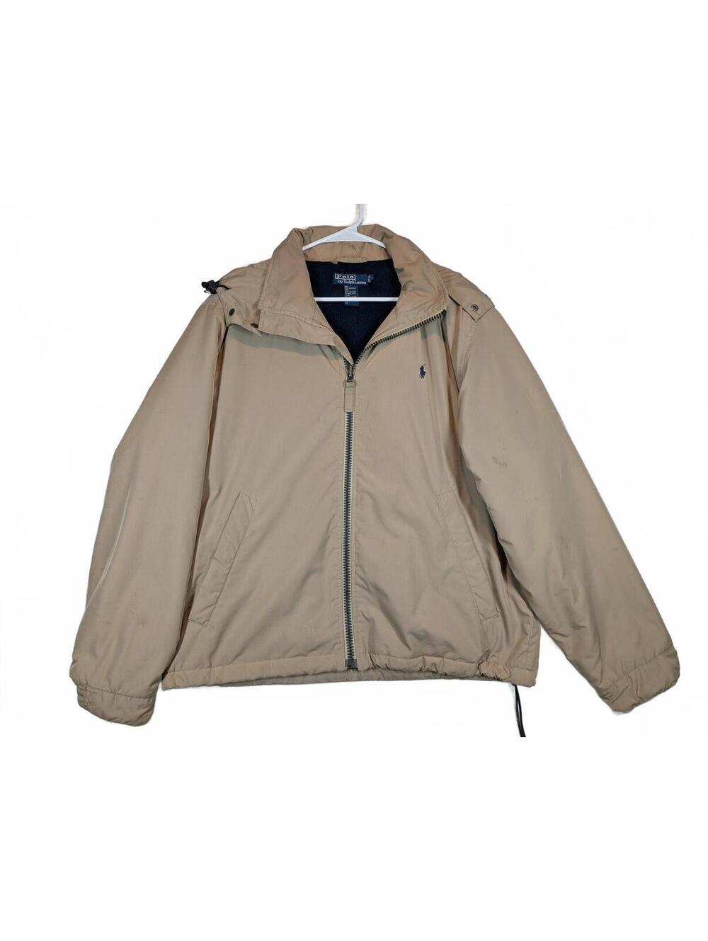 Polo Ralph Lauren Fleece Lined Hooded Full Zip Jacket Mens Large Beige Coat